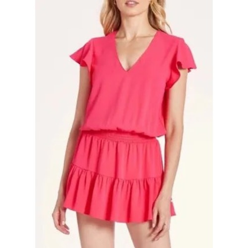 Amanda Uprichard Marsha Hot Pink V-Neck Romper‎ Size XS
